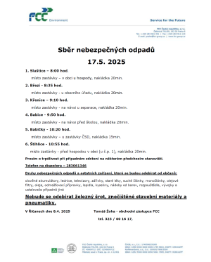 Mobilní sběr nebezpečných odpadů 17.5.2025 8:35 - 8:55 hod u obecního úřadu